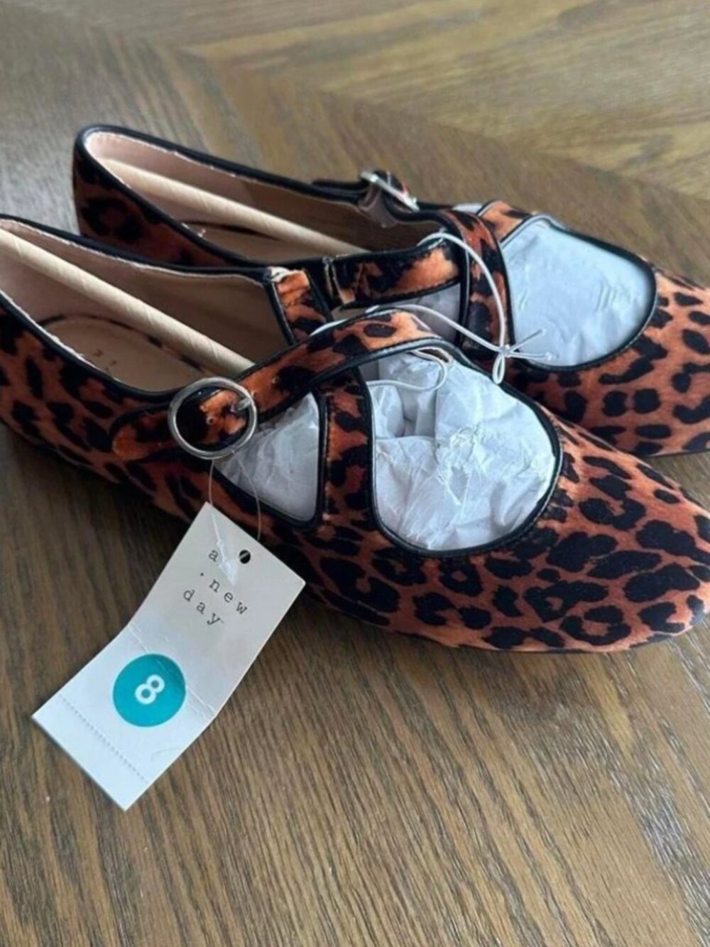 A New Day Womens Leopard Mary Jane Flats Crisscross Buckle Shoes Size 8 NWT $10